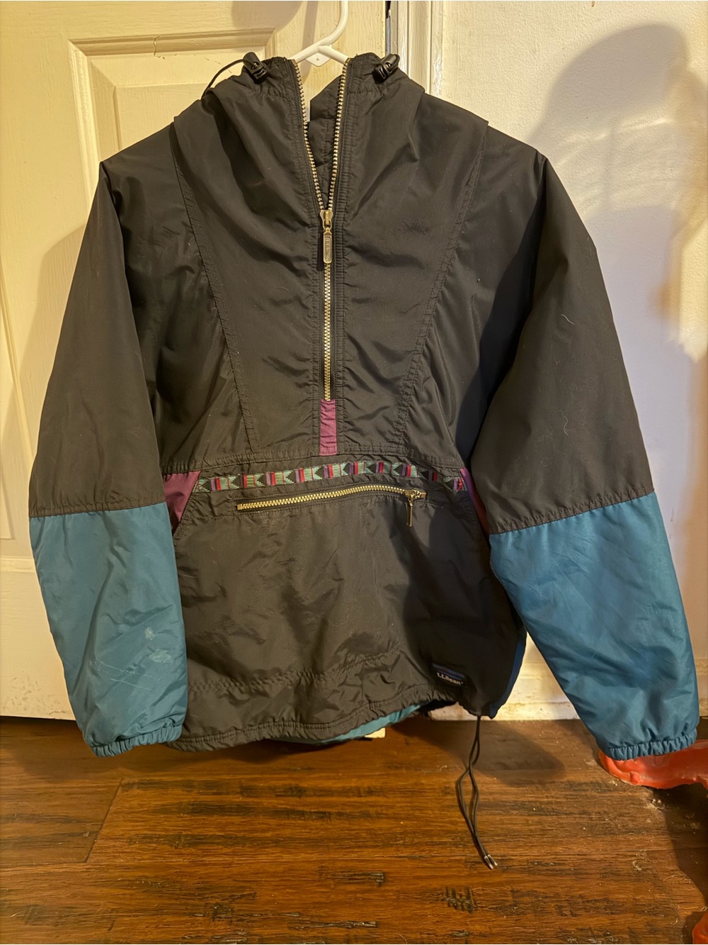 LL Bean classic Black Anorak Pullover Jacket with Teal Sleeves bundle and SAVE!!
